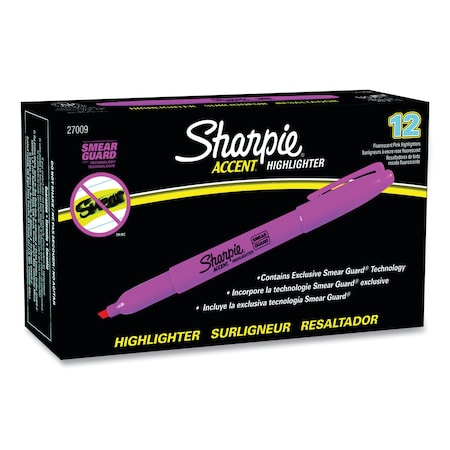 Sharpie Pocket Style Highlighters, Chisel Tip, Pink Ink/Barrel, PK12 27009